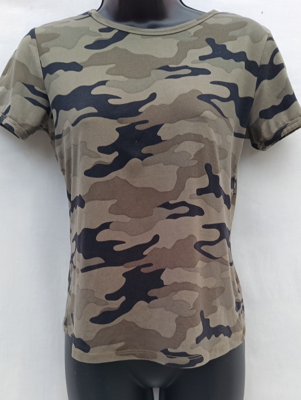 Camo Short Sleeve Super Soft Stretch Women's Top Olive Green Camo W Bold Graphic